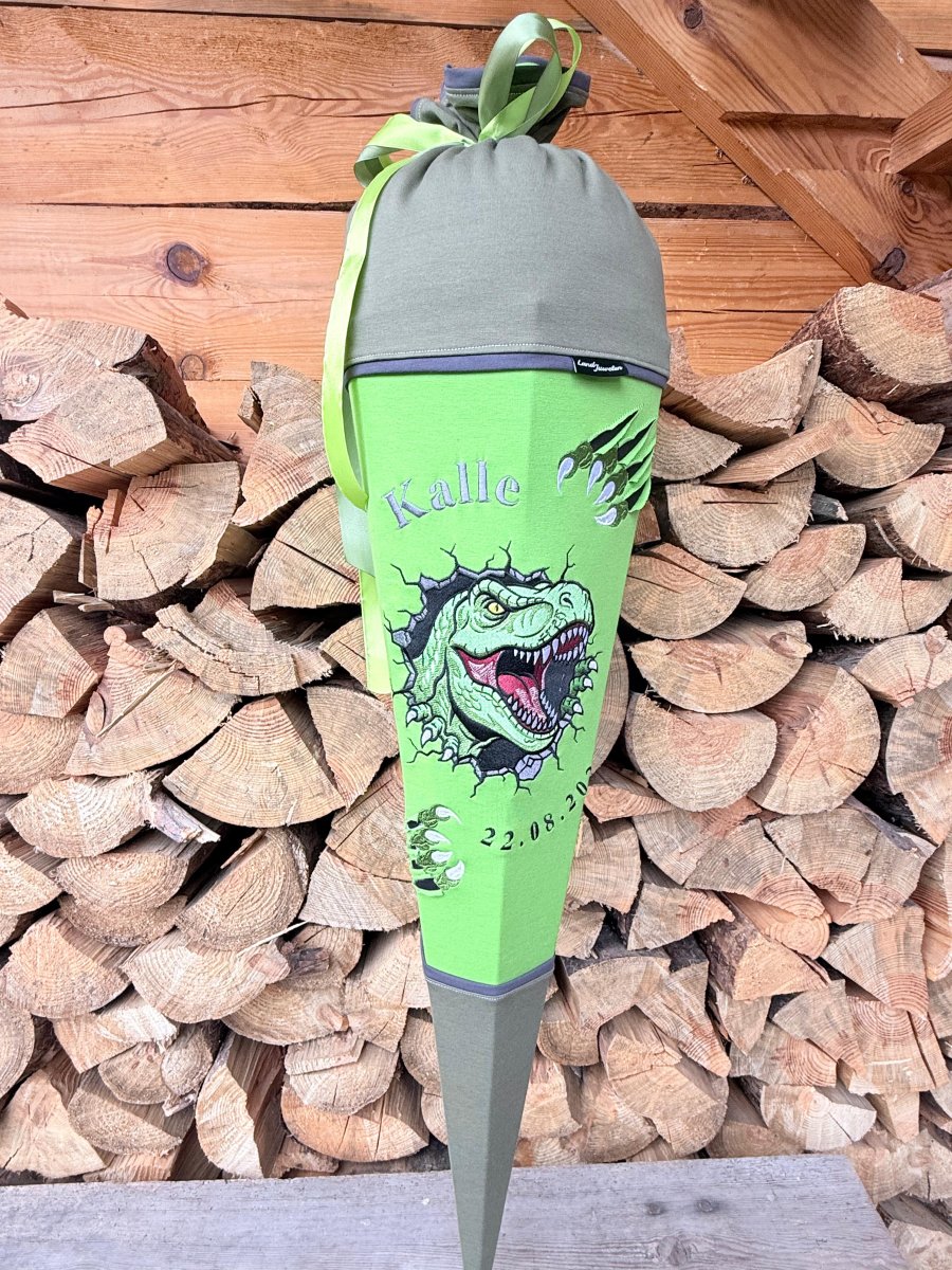 Personalisierte Zuckertüte mit Dino – 2-in-1 Schultüte & Kissen – Bild 2